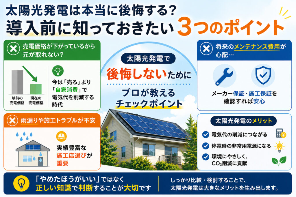 太陽光発電は本当に後悔する？事前に知っておきたい3つのポイント