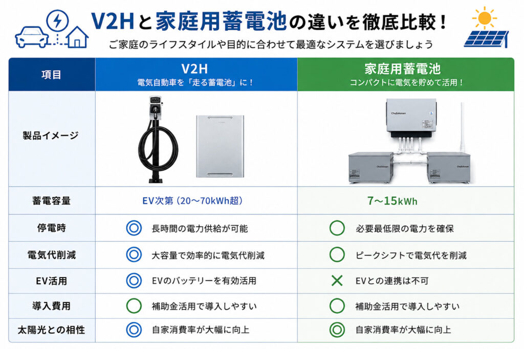 V2Hと蓄電池比較